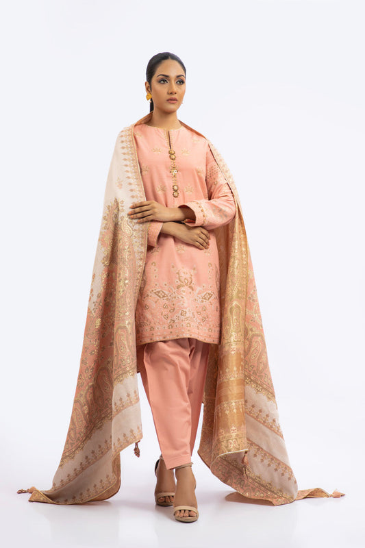 3 Pc Viscose Jacquard Suit With Shawl