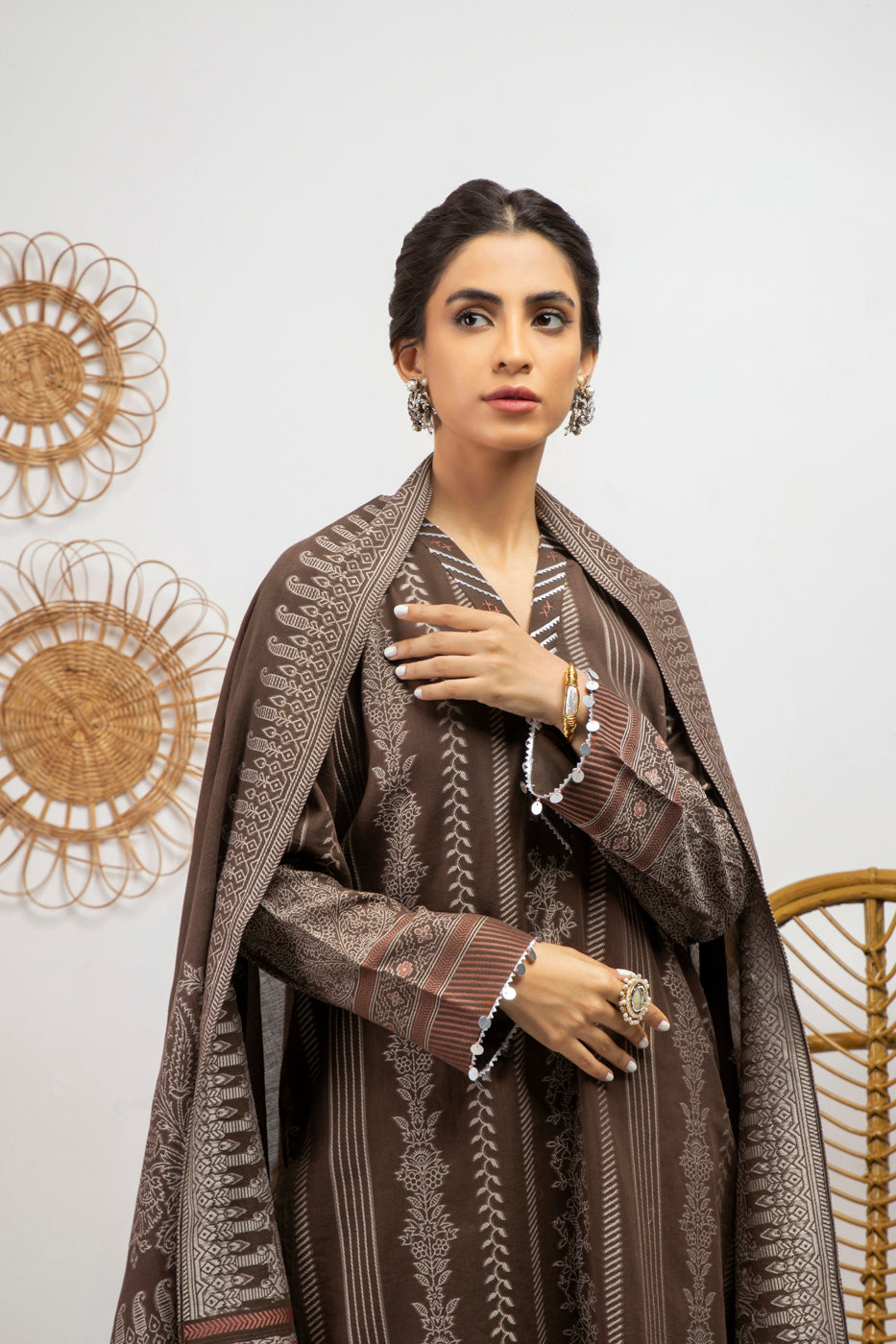 3 Pc Printed Jacquard Suit With Jacquard Dupatta
