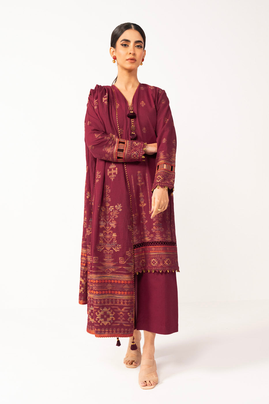 3 Pc Jacquard Suit With Jacquard Dupatta