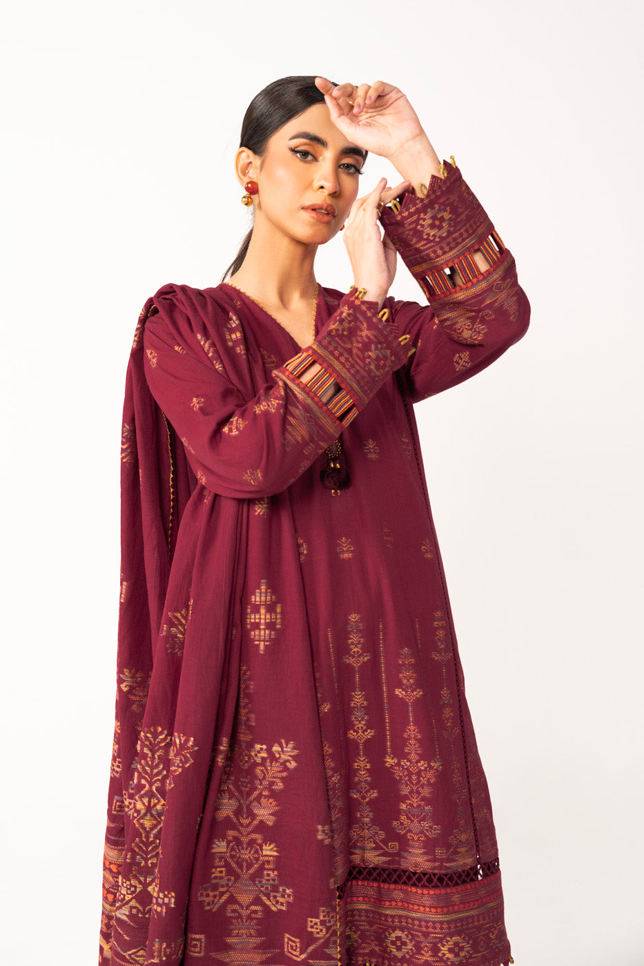 3 Pc Jacquard Suit With Jacquard Dupatta