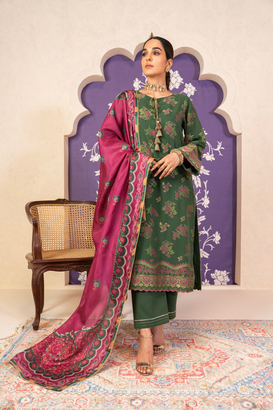 3 Pc Jacquard Suit With Masoori Dupatta