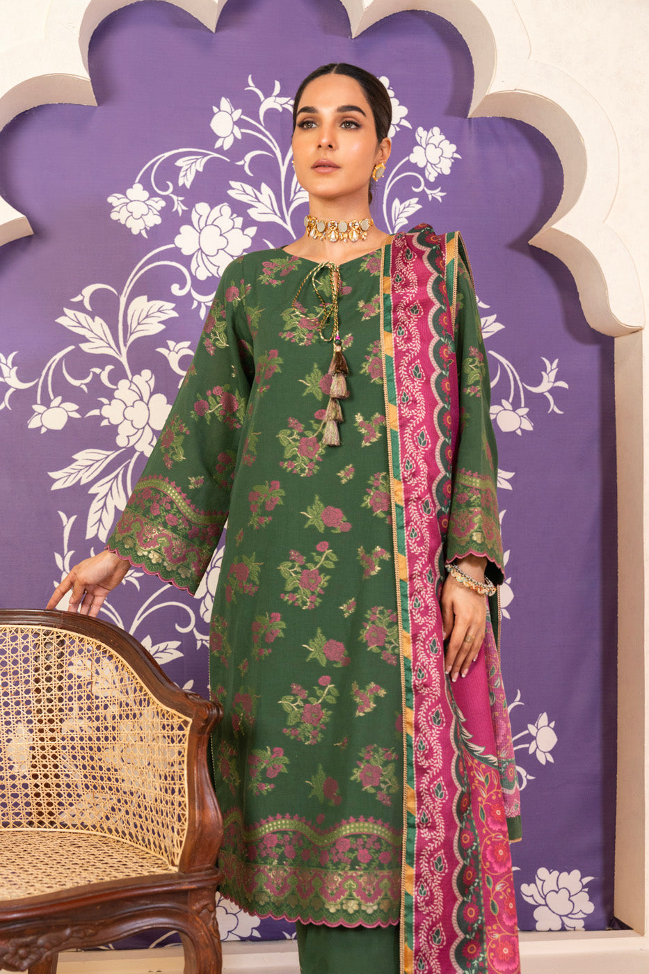 3 Pc Jacquard Suit With Masoori Dupatta
