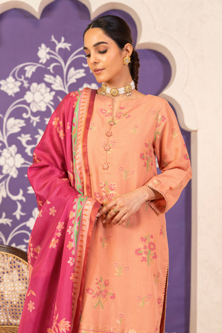 3 Pc Jacquard Suit With Masoori Dupatta
