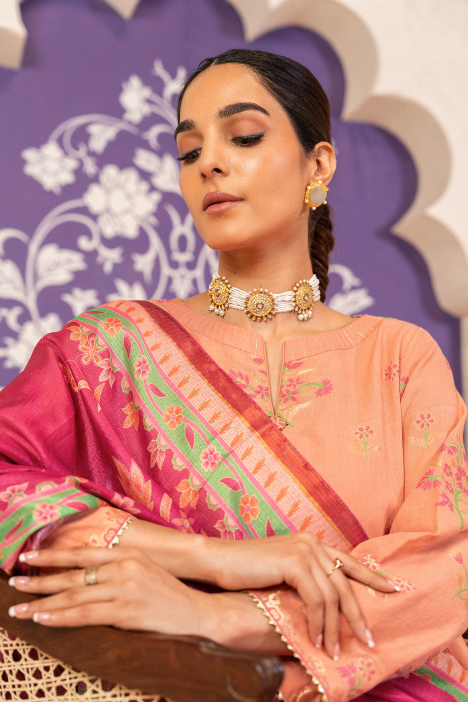 3 Pc Jacquard Suit With Masoori Dupatta