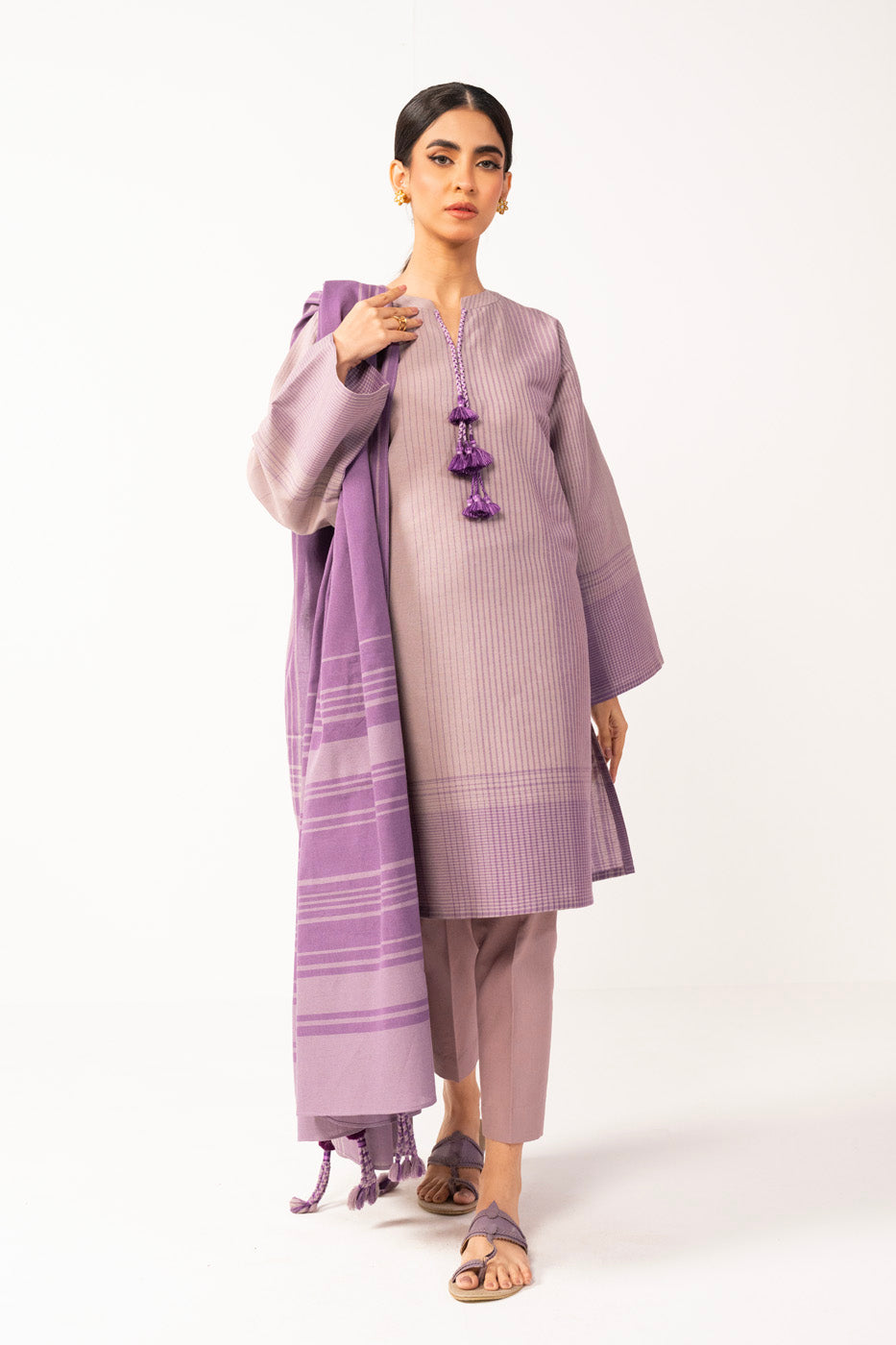3 Pc Yarn Dyed Suit With Yarn Dyed Dupatta
