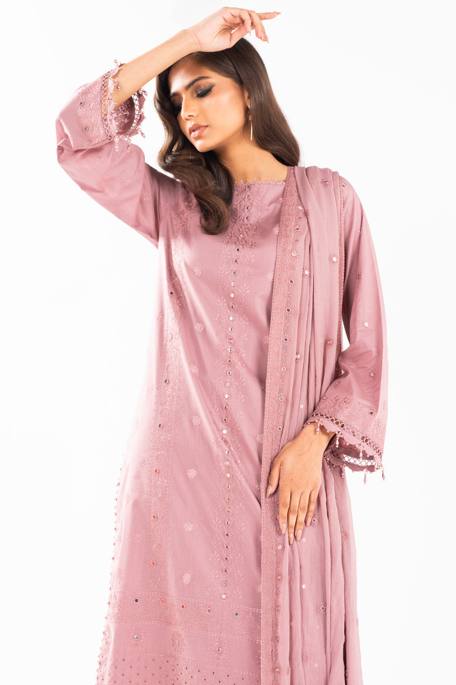 3 Pc Embroidered Lawn Suit With Chiffon Dupatta