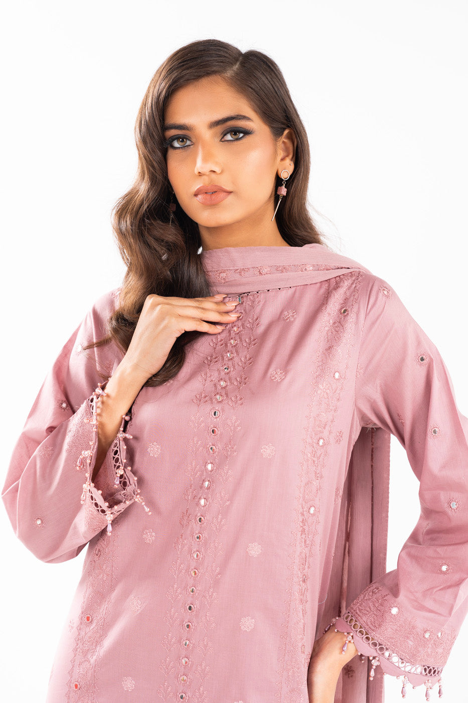 3 Pc Embroidered Lawn Suit With Chiffon Dupatta