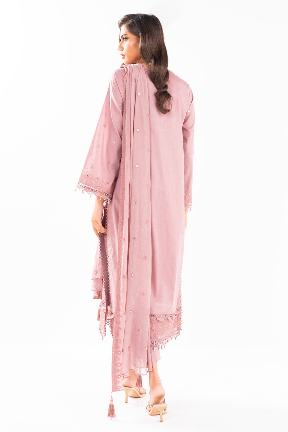 3 Pc Embroidered Lawn Suit With Chiffon Dupatta