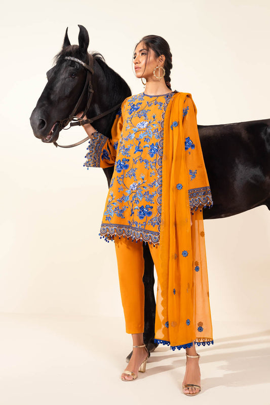 3 Pc Embroidered Khaddar Suit With Bamber Dupatta