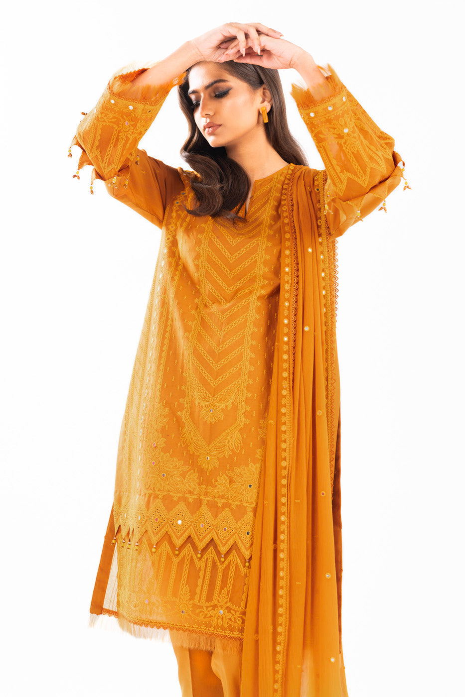 3 Pc Embroidered Lawn Suit With Chiffon Dupatta