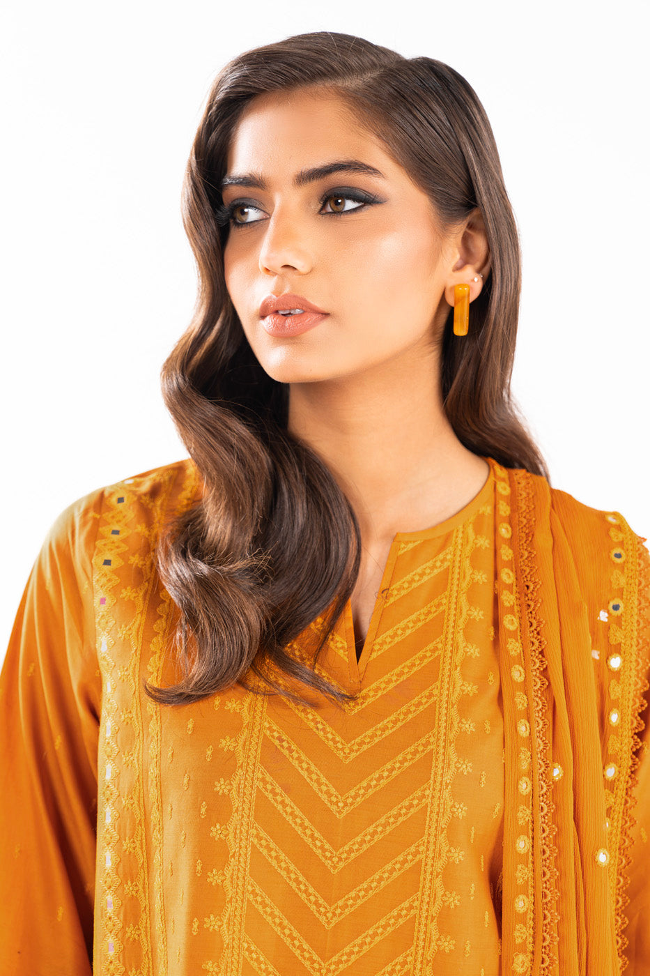 3 Pc Embroidered Lawn Suit With Chiffon Dupatta