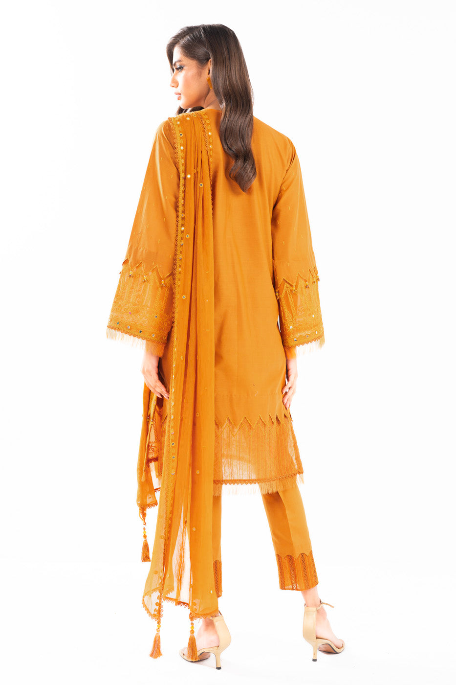 3 Pc Embroidered Lawn Suit With Chiffon Dupatta