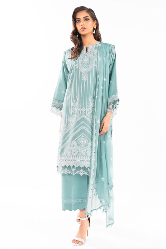 3 Pc Embroidered Lawn Suit With Chiffon Dupatta