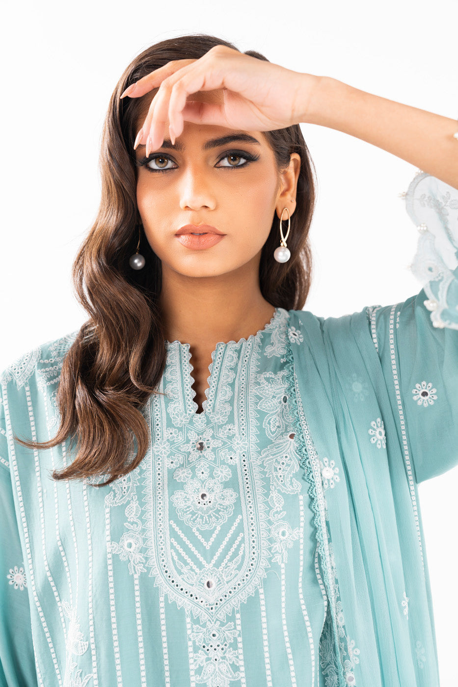 3 Pc Embroidered Lawn Suit With Chiffon Dupatta