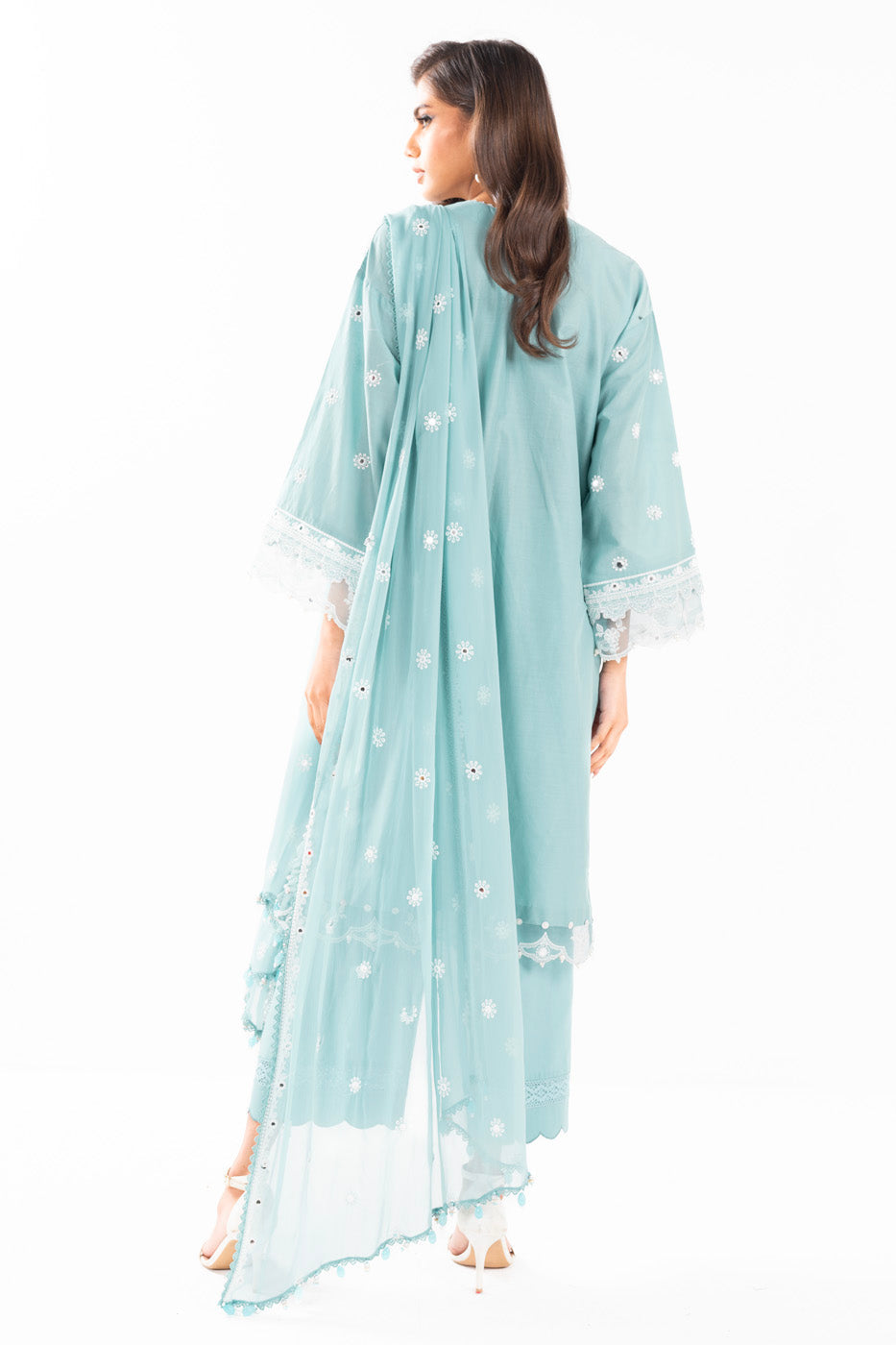 3 Pc Embroidered Lawn Suit With Chiffon Dupatta