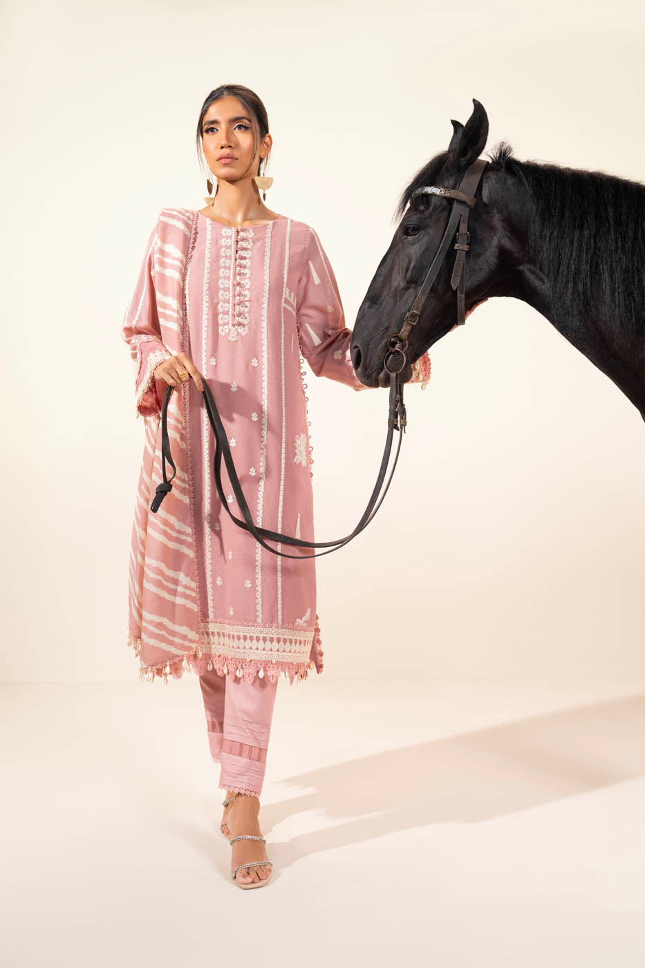 3 Pc Embroidered Karandi Suit With Printed Wool Shawl
