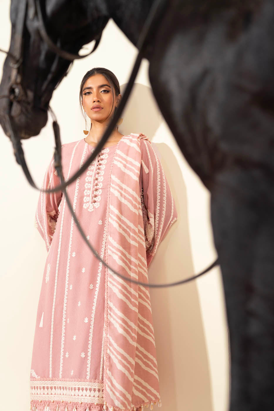 3 Pc Embroidered Karandi Suit With Printed Wool Shawl