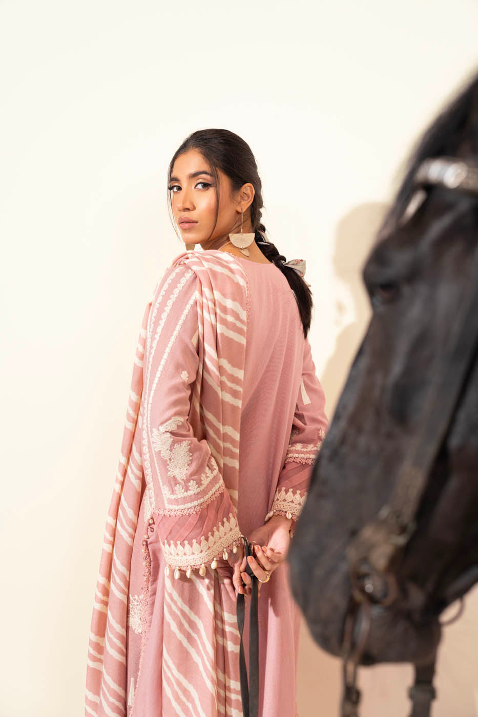 3 Pc Embroidered Karandi Suit With Printed Wool Shawl
