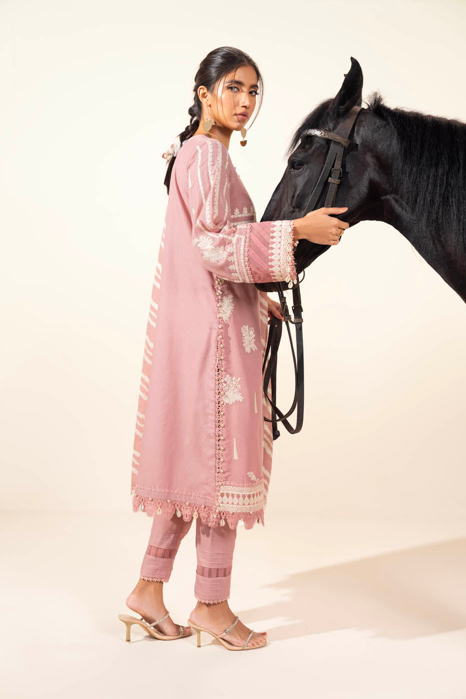 3 Pc Embroidered Karandi Suit With Printed Wool Shawl