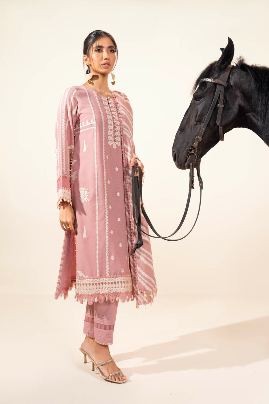 3 Pc Embroidered Karandi Suit With Printed Wool Shawl