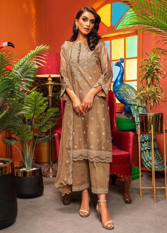 3 Pc Embroidered Lawn Suit With Chiffon Dupatta
