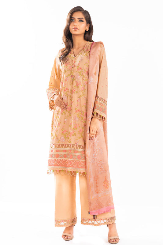 3 Pc Embroidered Lawn Suit With Tissue Silk Dupatta
