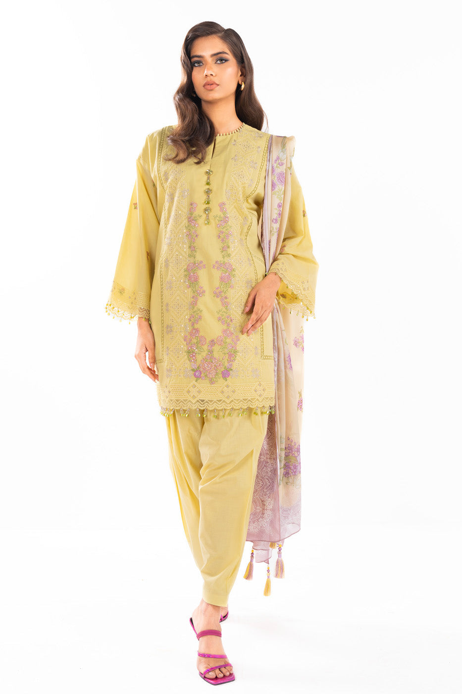 3 Pc Embroidered Lawn Suit With Tissue Silk Dupatta