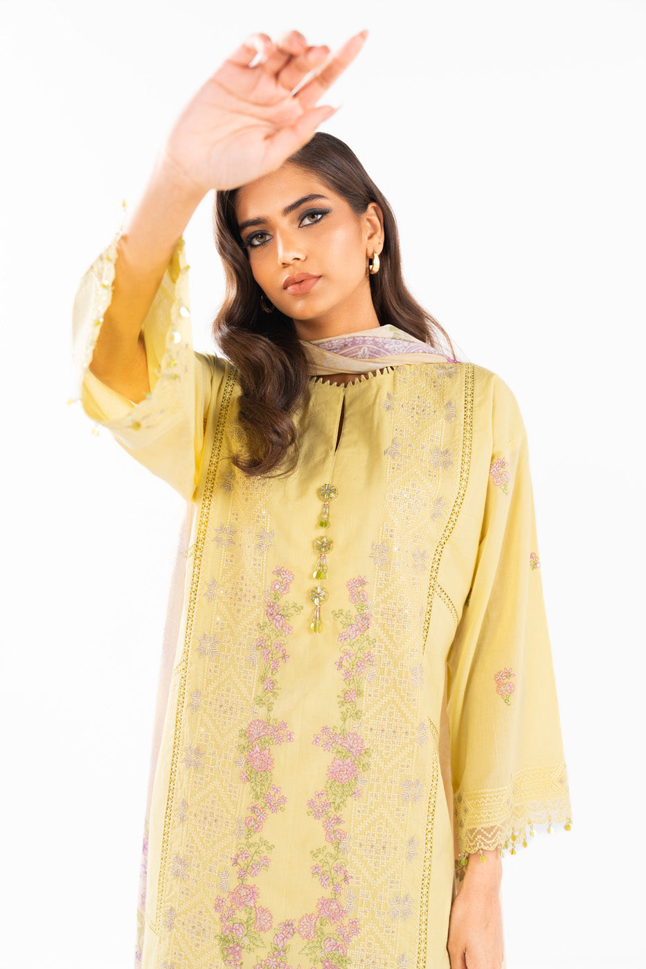3 Pc Embroidered Lawn Suit With Tissue Silk Dupatta