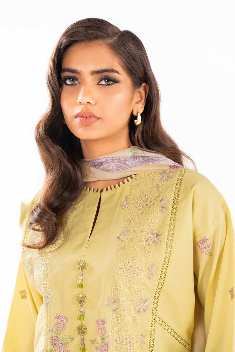 3 Pc Embroidered Lawn Suit With Tissue Silk Dupatta