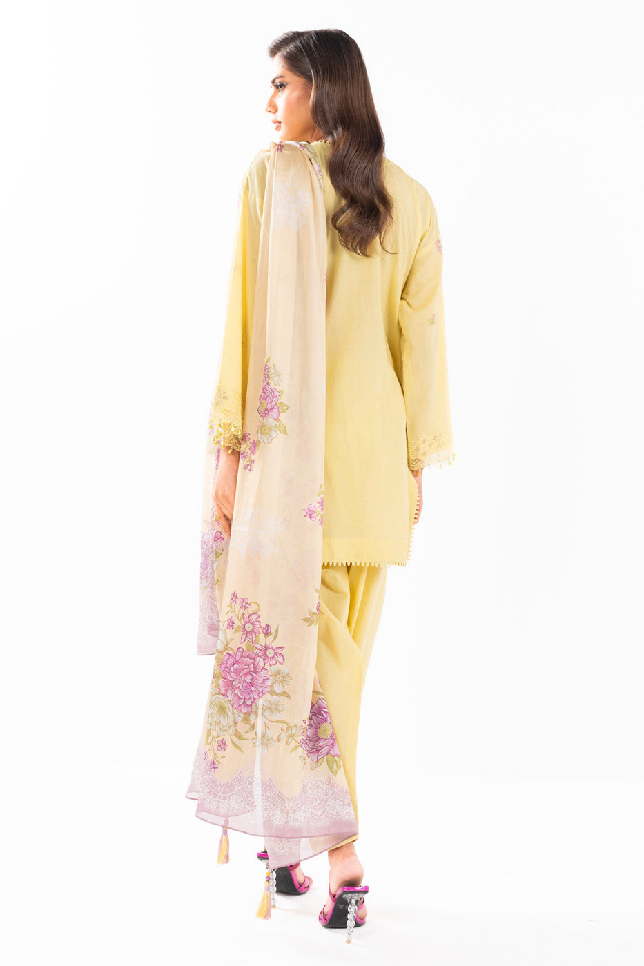 3 Pc Embroidered Lawn Suit With Tissue Silk Dupatta