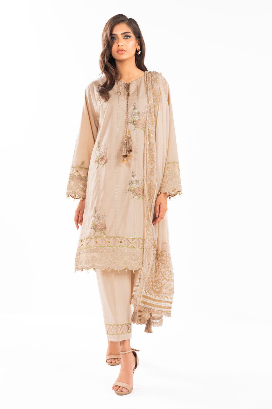3 Pc Embroidered Lawn Suit With Poly Chiffon Dupatta