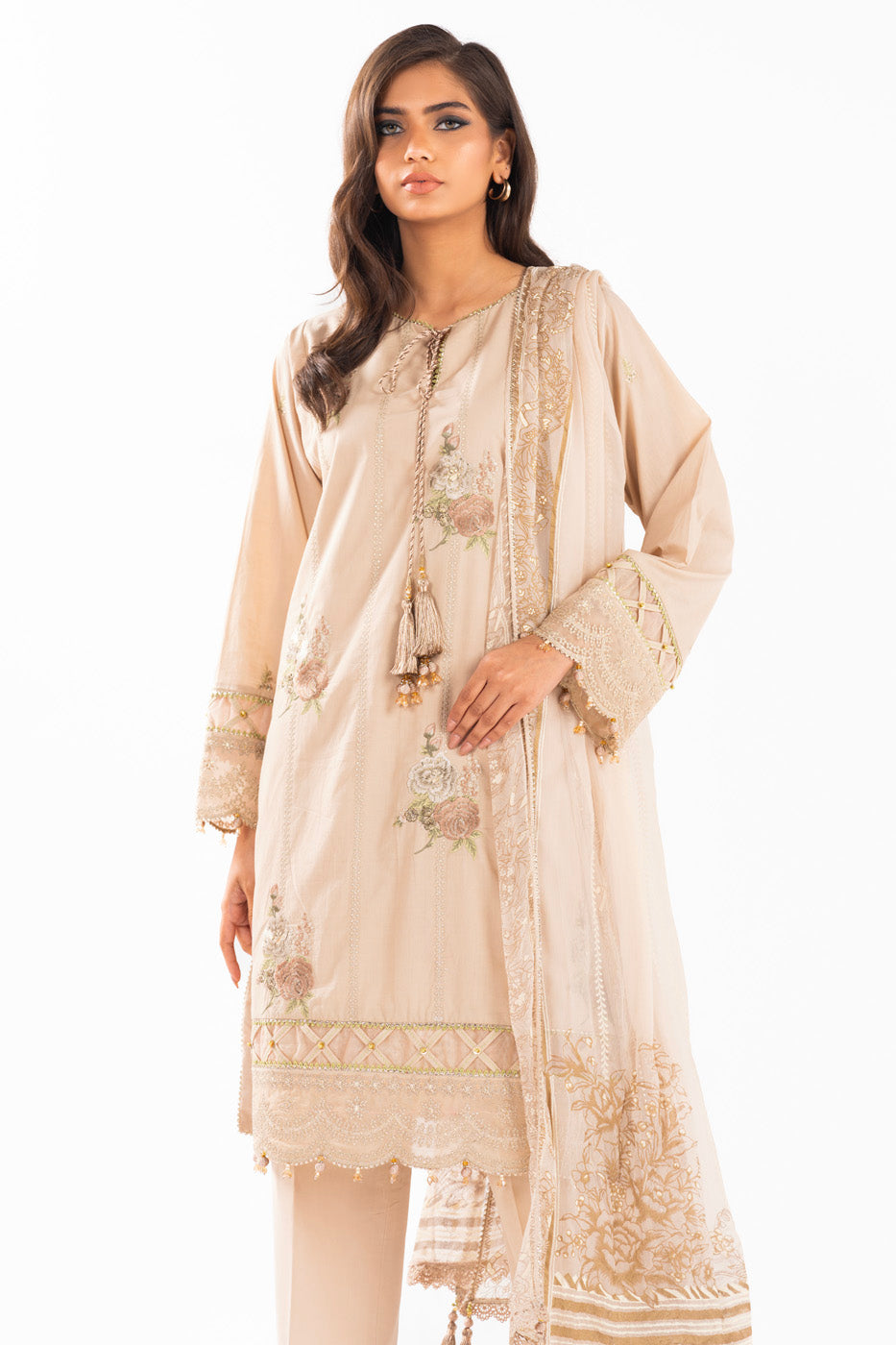 3 Pc Embroidered Lawn Suit With Poly Chiffon Dupatta