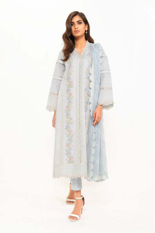 3 Pc Embroidered Lawn Suit With Poly Chiffon Dupatta