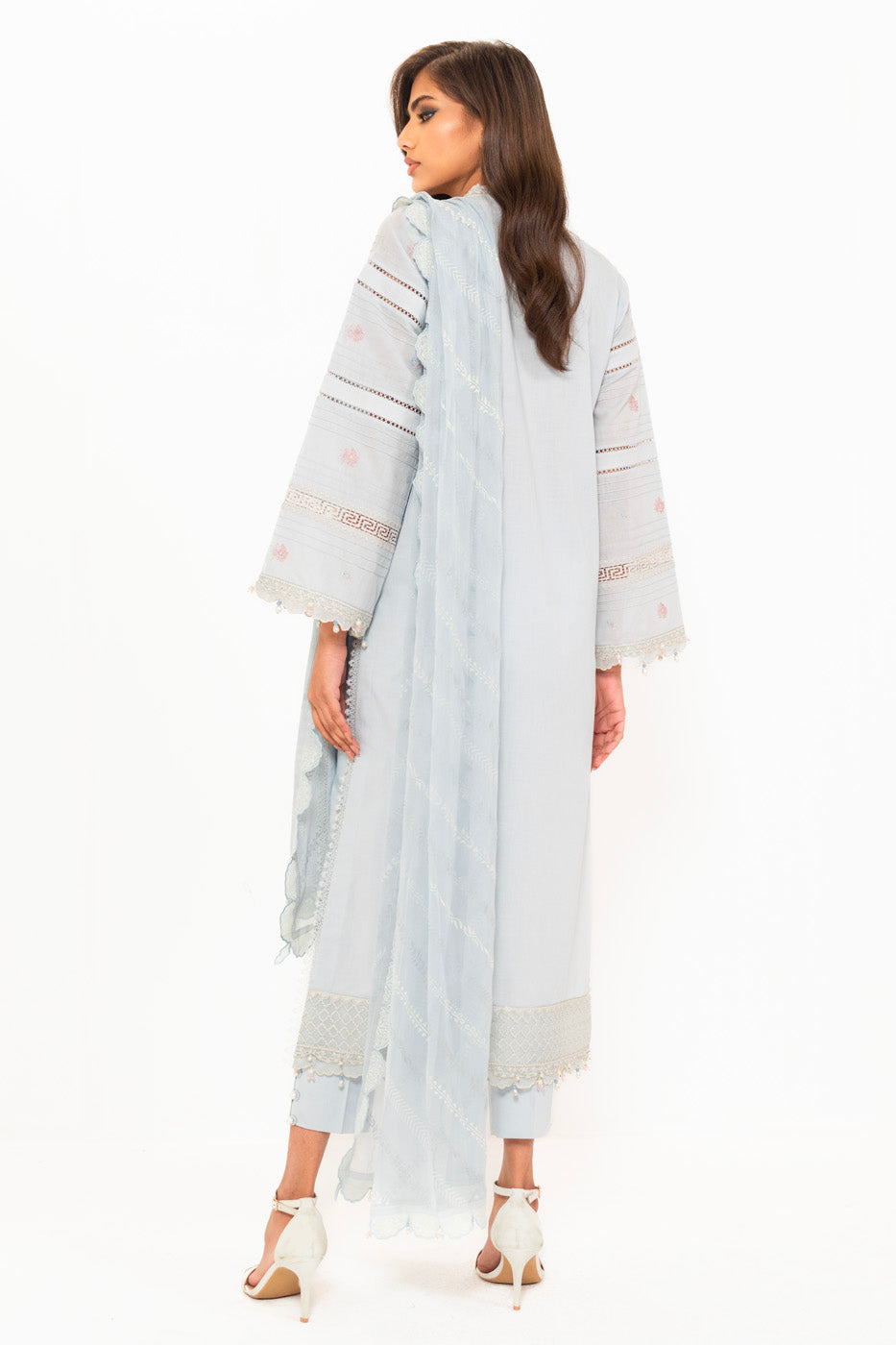 3 Pc Embroidered Lawn Suit With Poly Chiffon Dupatta