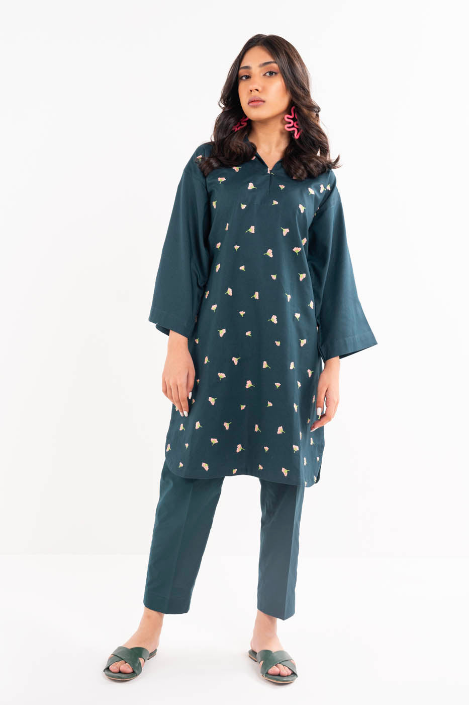 Dyed Embroidered Khaddar Shirt