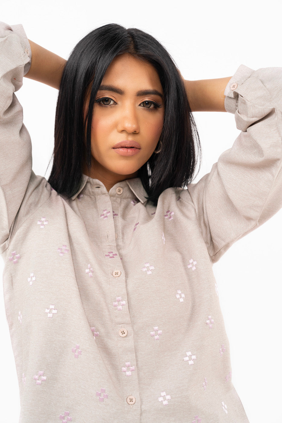 Dyed Embroidered Yarn Dyed Shirt