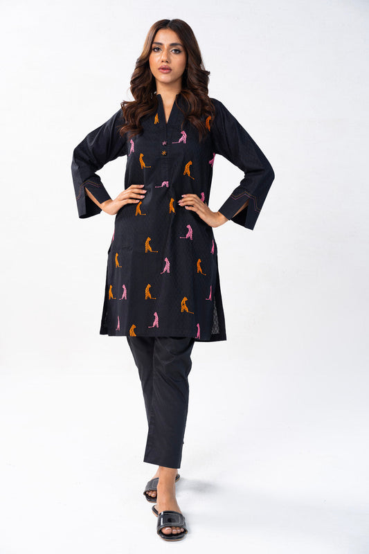 Dyed Embroidered Dobby Kurti