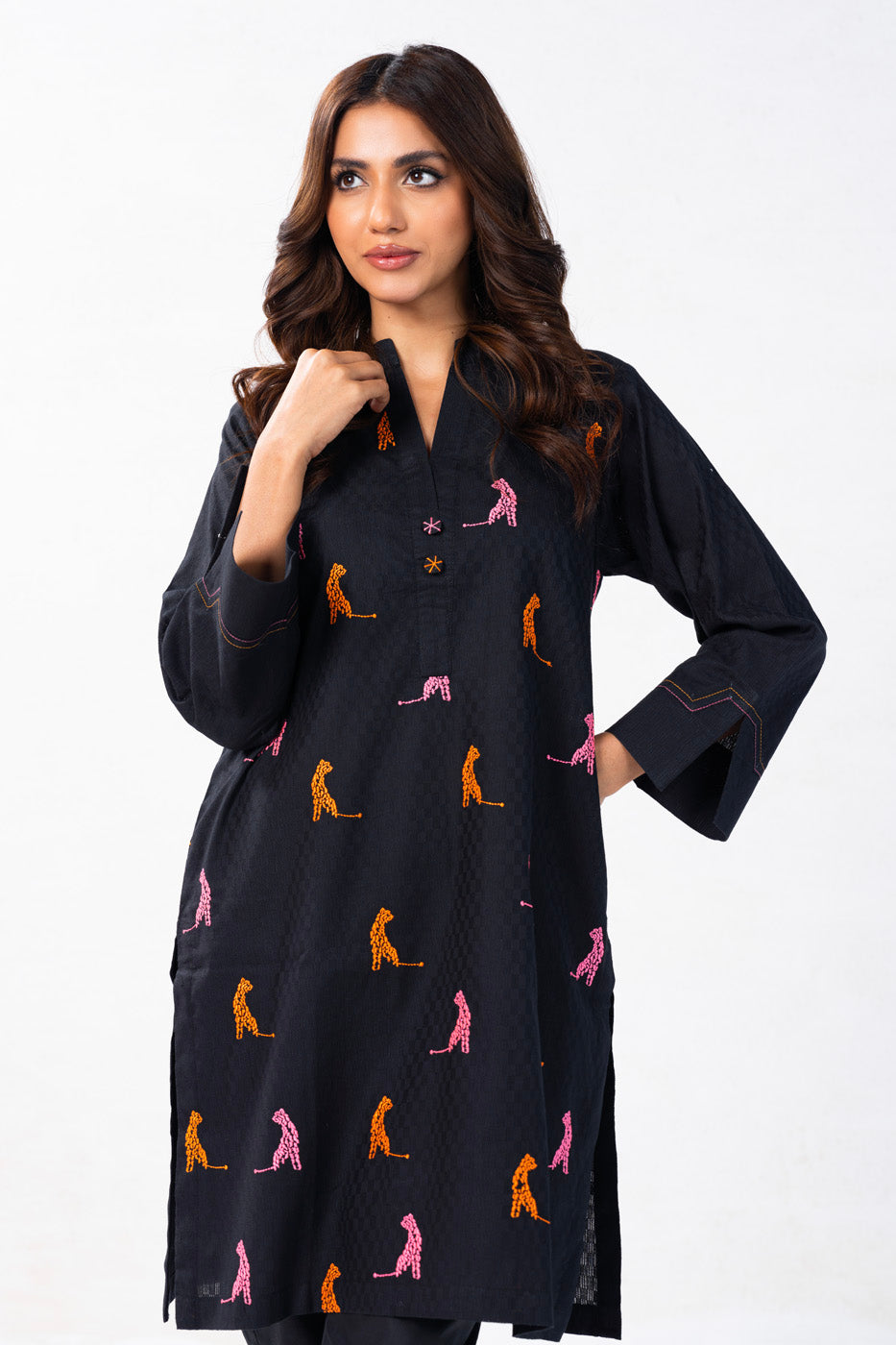 Dyed Embroidered Dobby Kurti