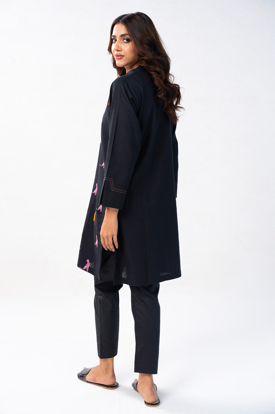 Dyed Embroidered Dobby Kurti