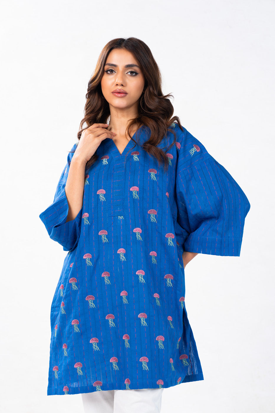 Dyed Embroidered Dobby Kurti