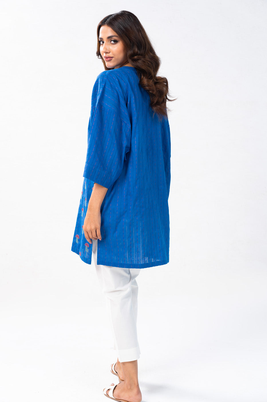 Dyed Embroidered Dobby Kurti