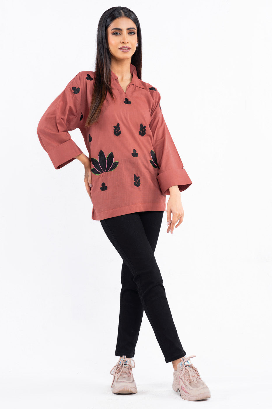 Dyed Embroidered Slub Shirt