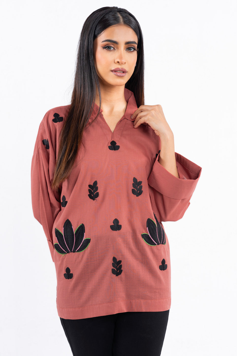 Dyed Embroidered Slub Shirt