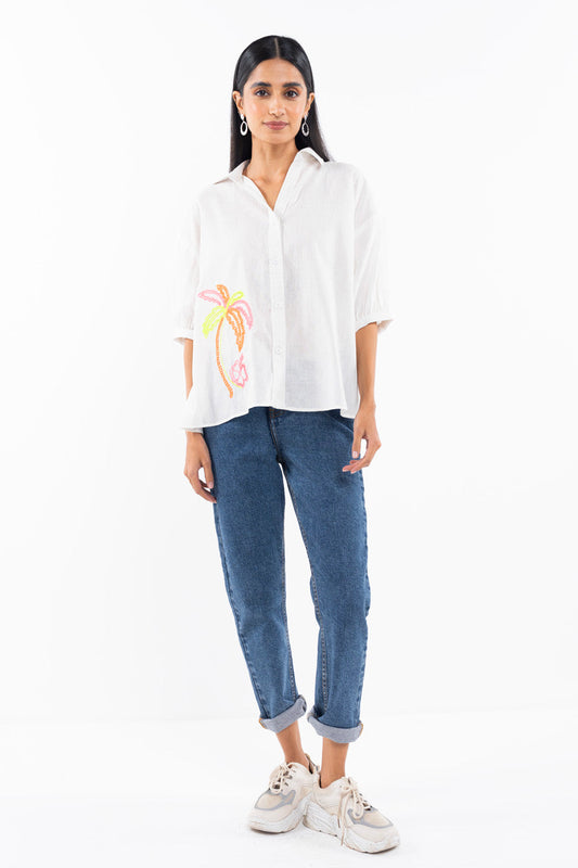 Dyed Embroidered Cotton Shirt