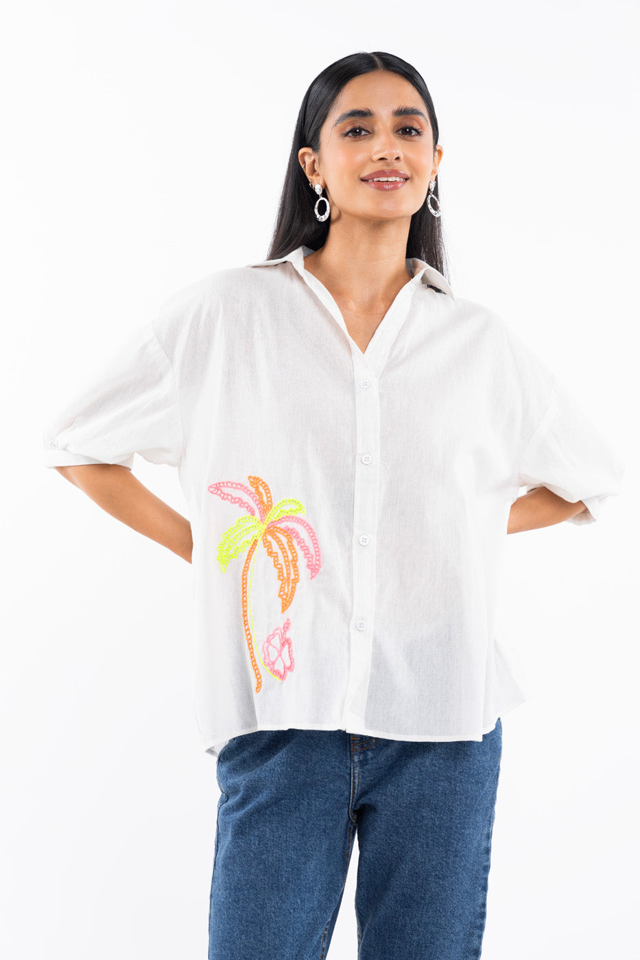 Dyed Embroidered Cotton Shirt