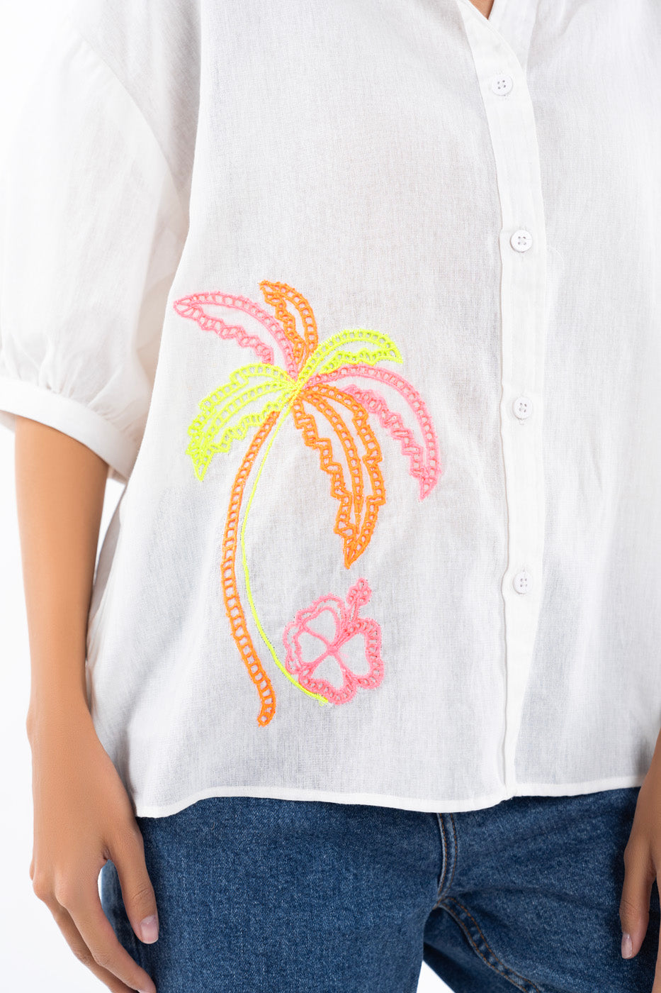 Dyed Embroidered Cotton Shirt