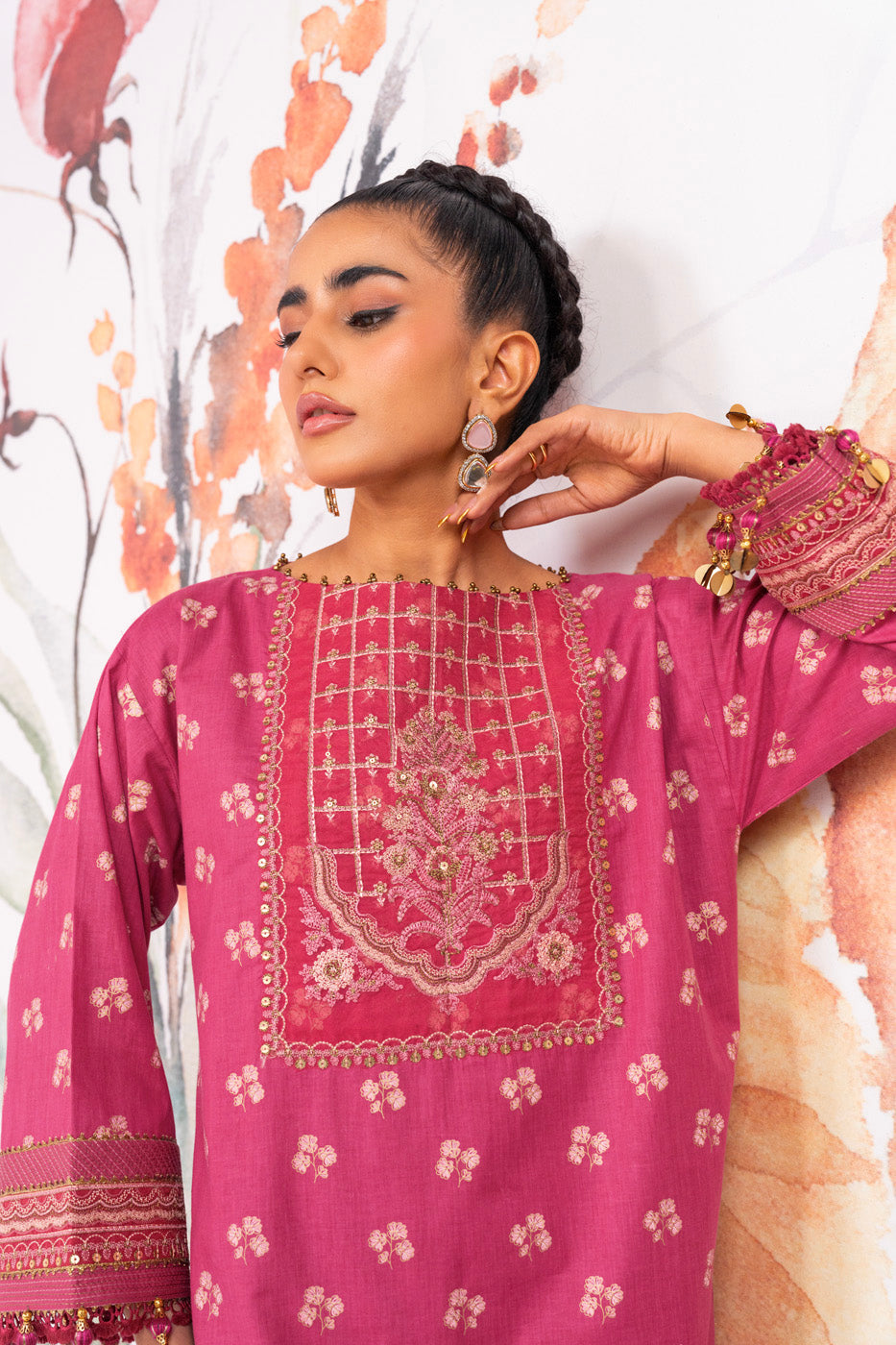 2 Pc Embroidered Cambric Suit With Cambric Trouser