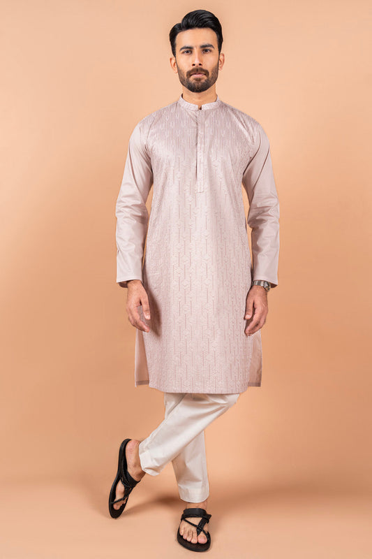 Dyed Embroidered Cambric Kurta