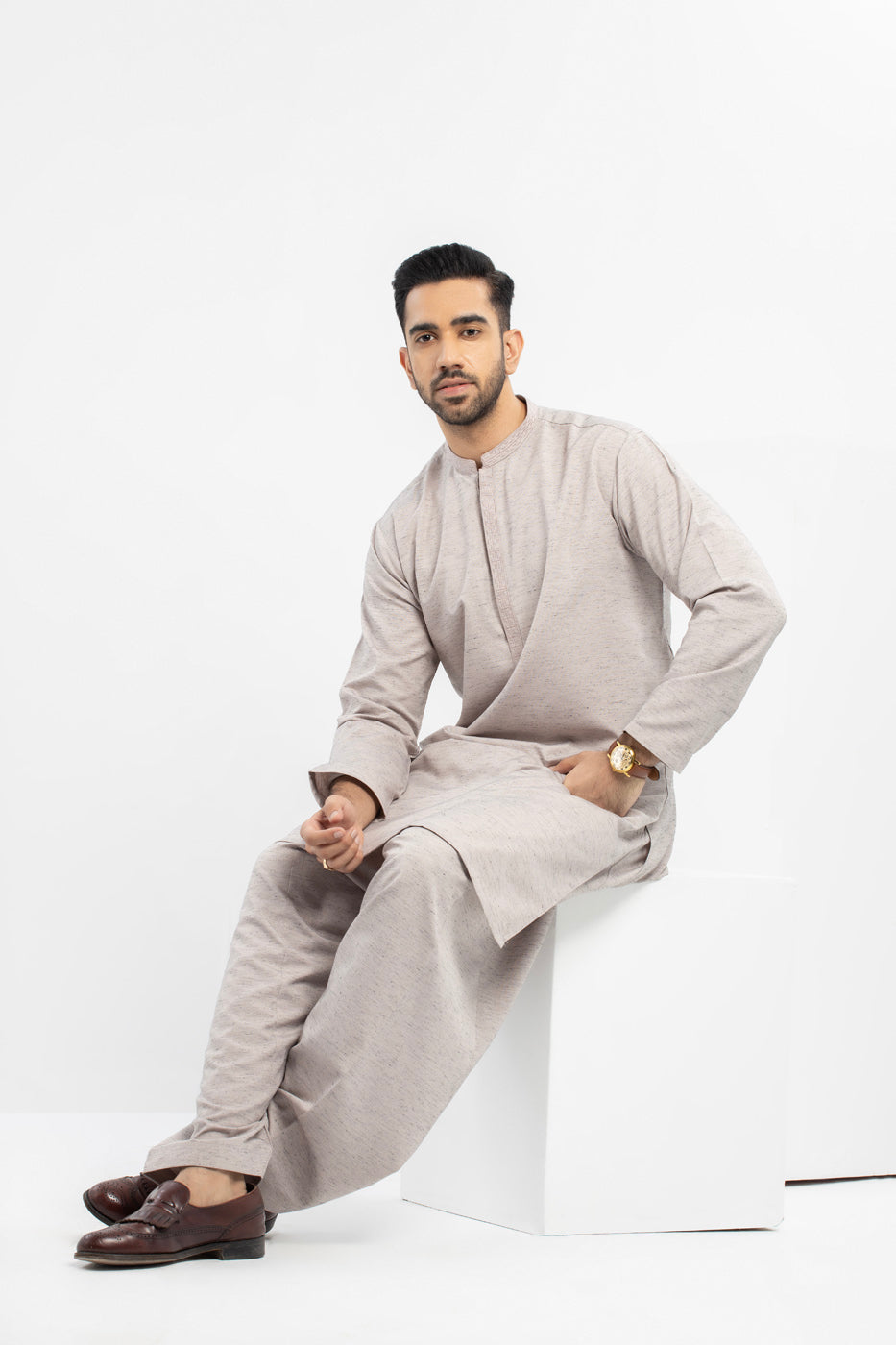 Dyed Embroidered Blended Kurta Shalwar