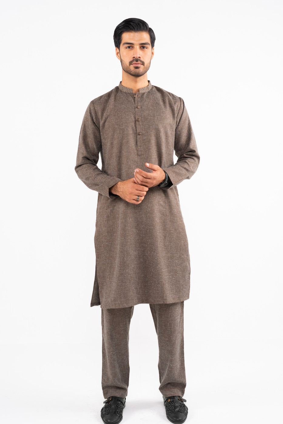 Dyed Embroidered Blended Kurta Trouser
